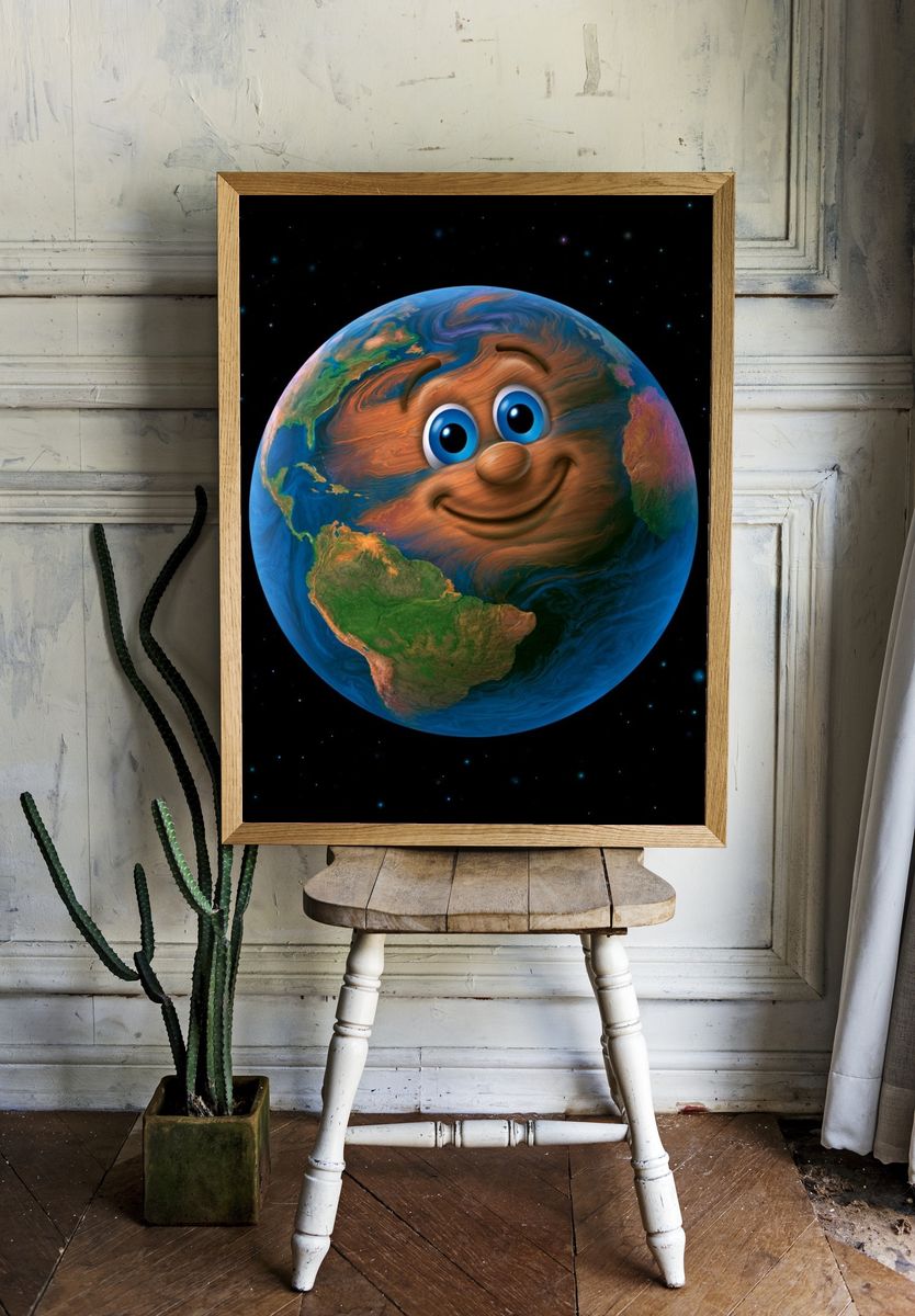 Smiling Earth Cartoon Poster. — room view 1