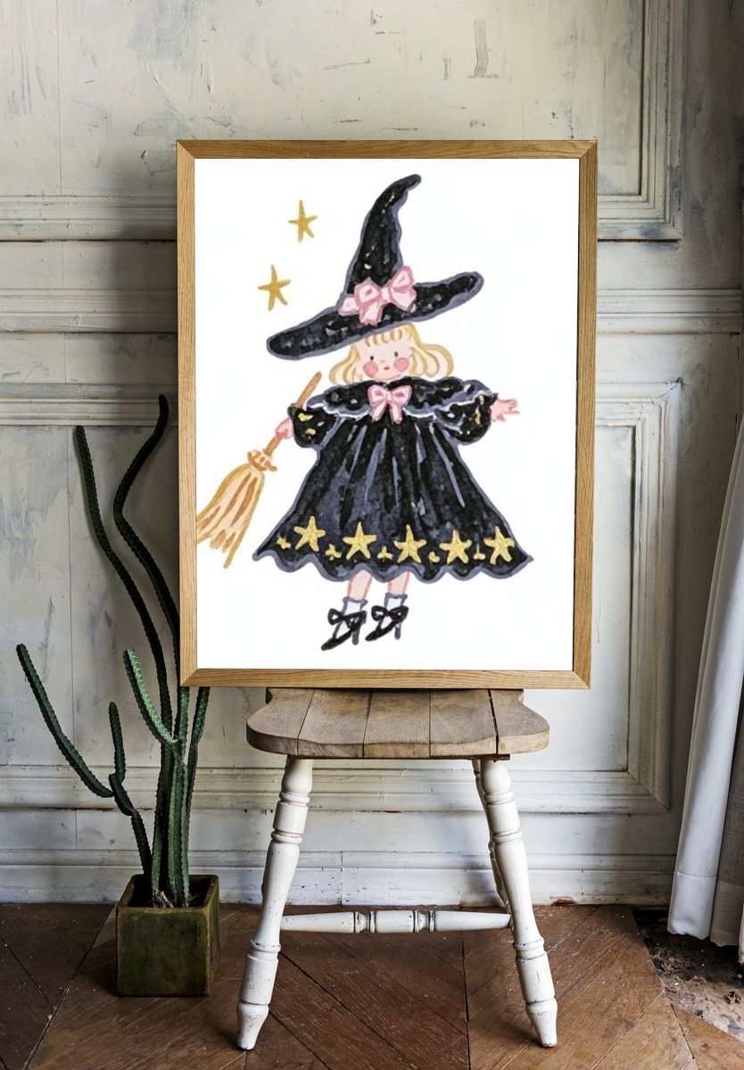 Little Witch Watercolor Poster. — room view 1