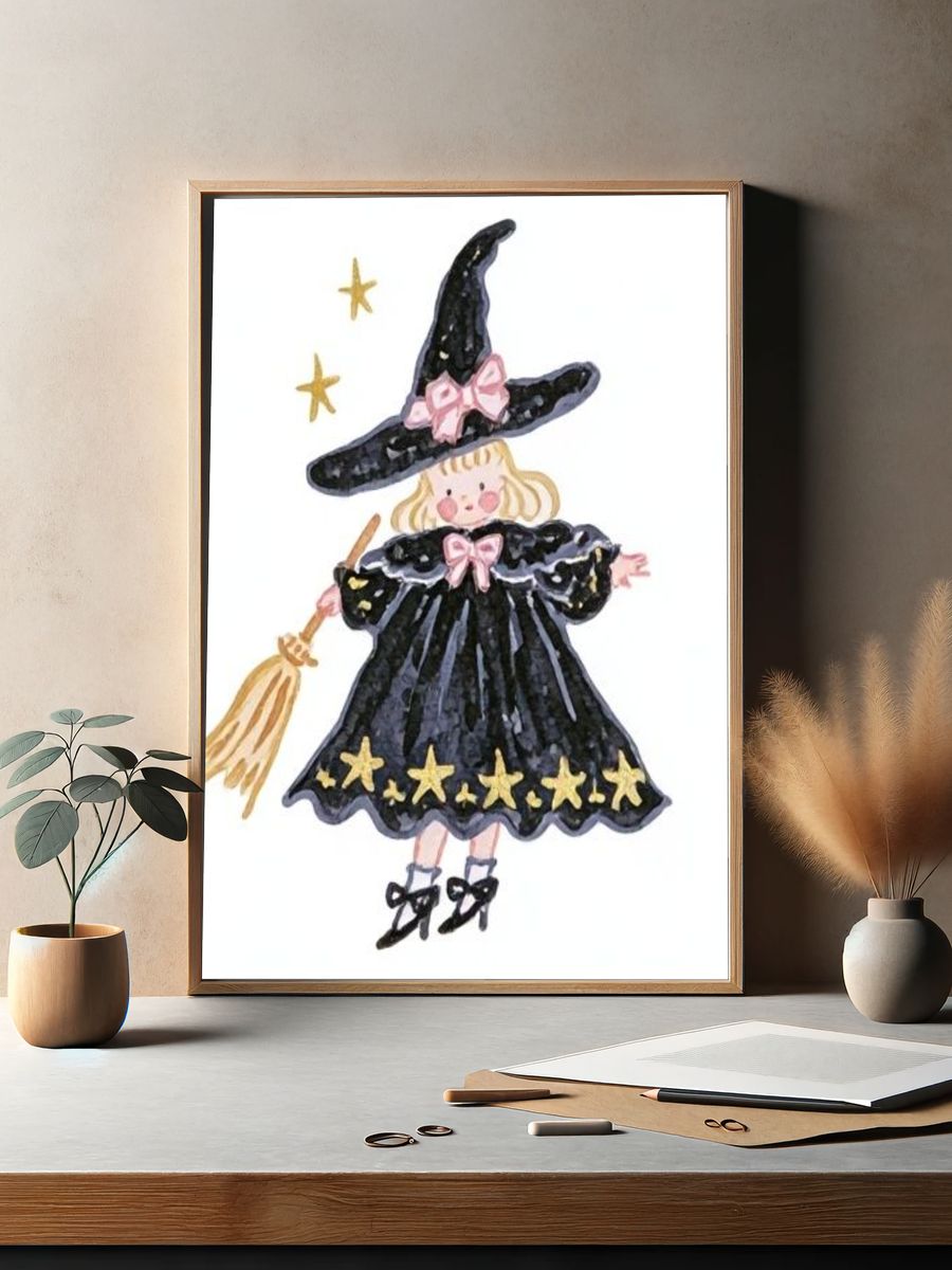 Little Witch Watercolor Poster. — room view 2