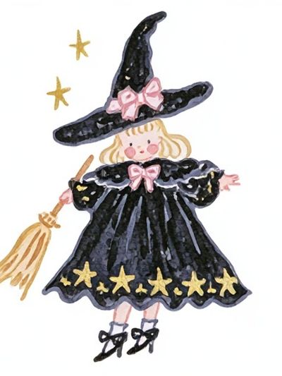 Little Witch Watercolor Poster. poster print