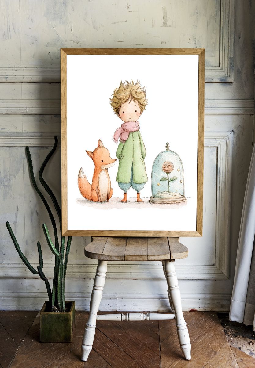 Whimsical Boy and Fox — Illustration Print. — room view 1