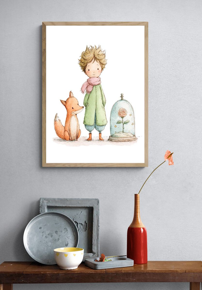 Whimsical Boy and Fox — Illustration Print. — room view 3