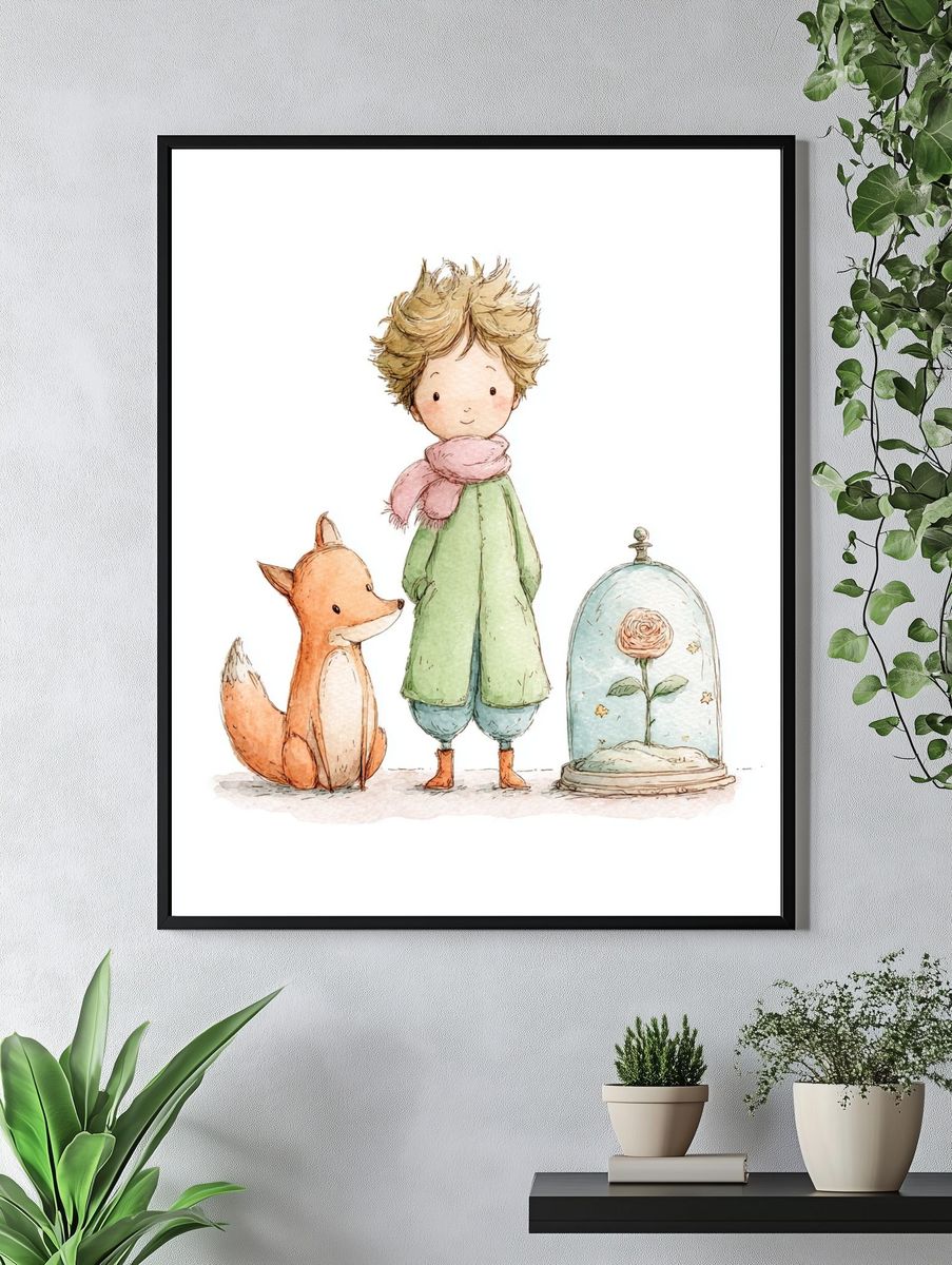 Whimsical Boy and Fox — Illustration Print. — room view 4