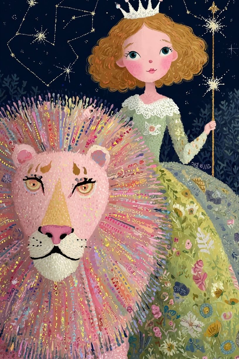 Princess and Lion — Whimsical Print. poster — illustration art