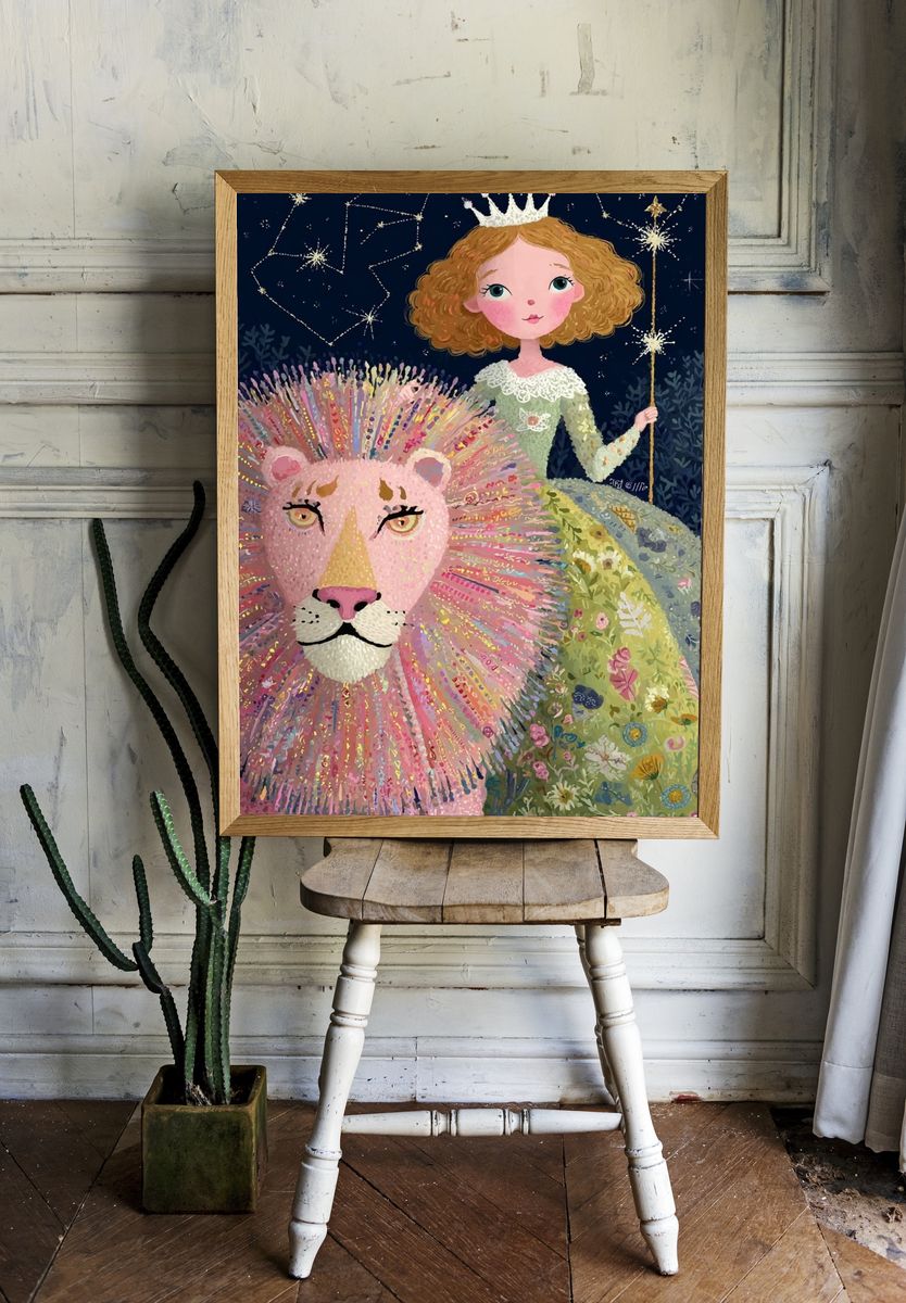 Princess and Lion — Whimsical Print. — room view 1