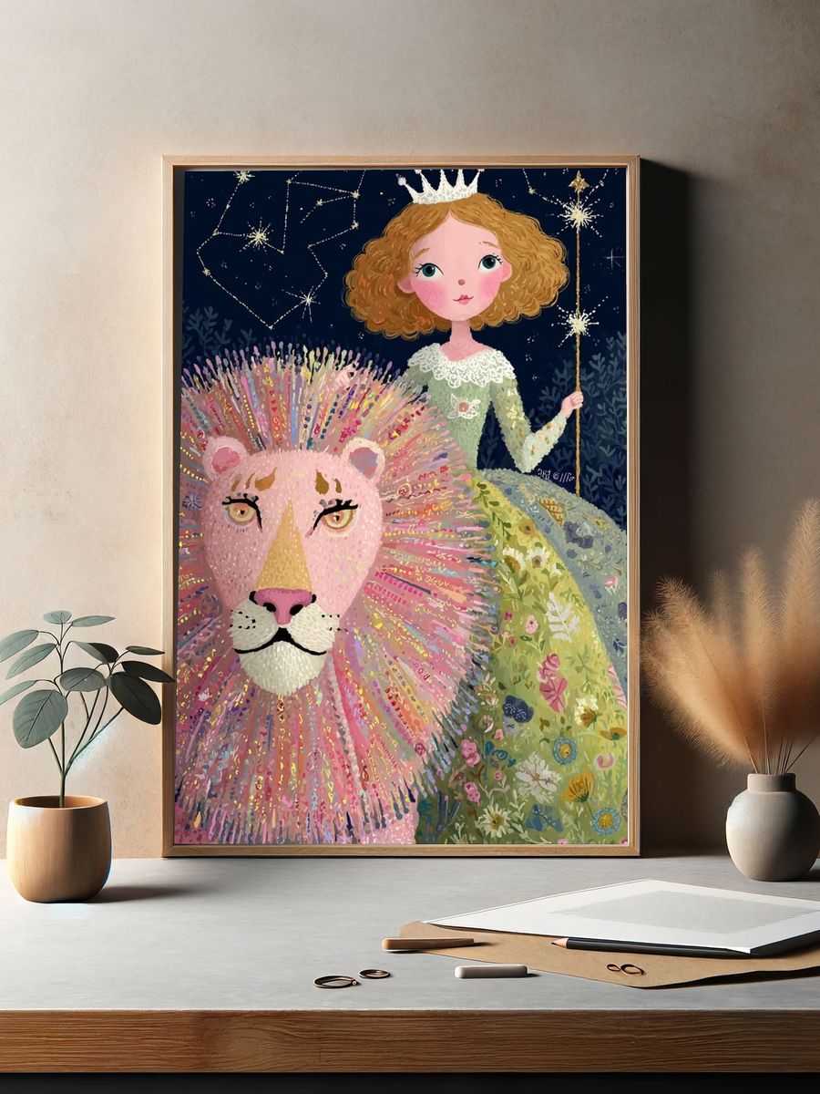 Princess and Lion — Whimsical Print. — room view 2