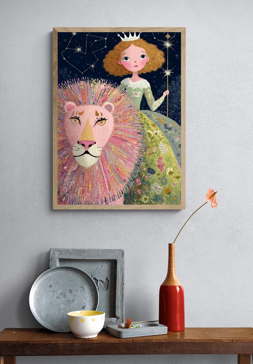 Princess and Lion — Whimsical Print. — room view 3