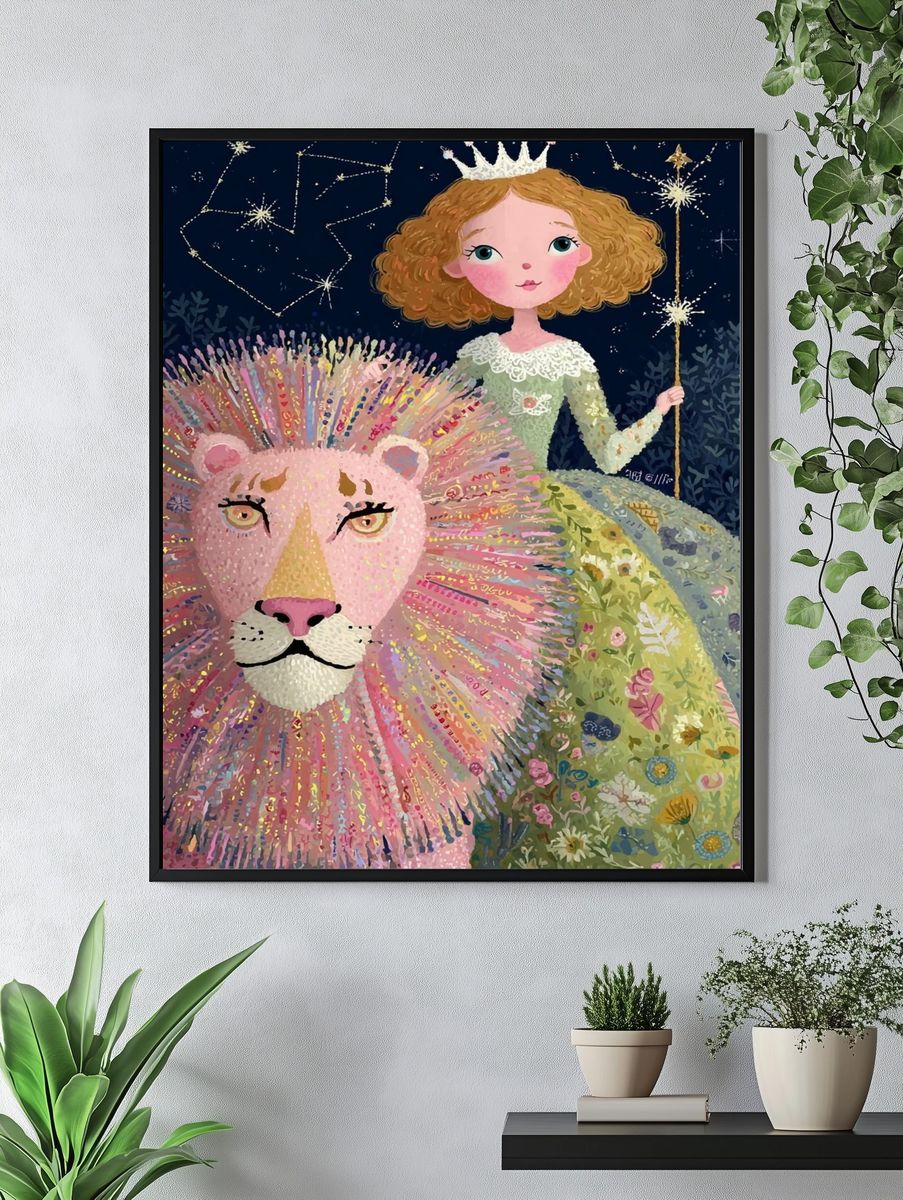 Princess and Lion — Whimsical Print. — room view 4