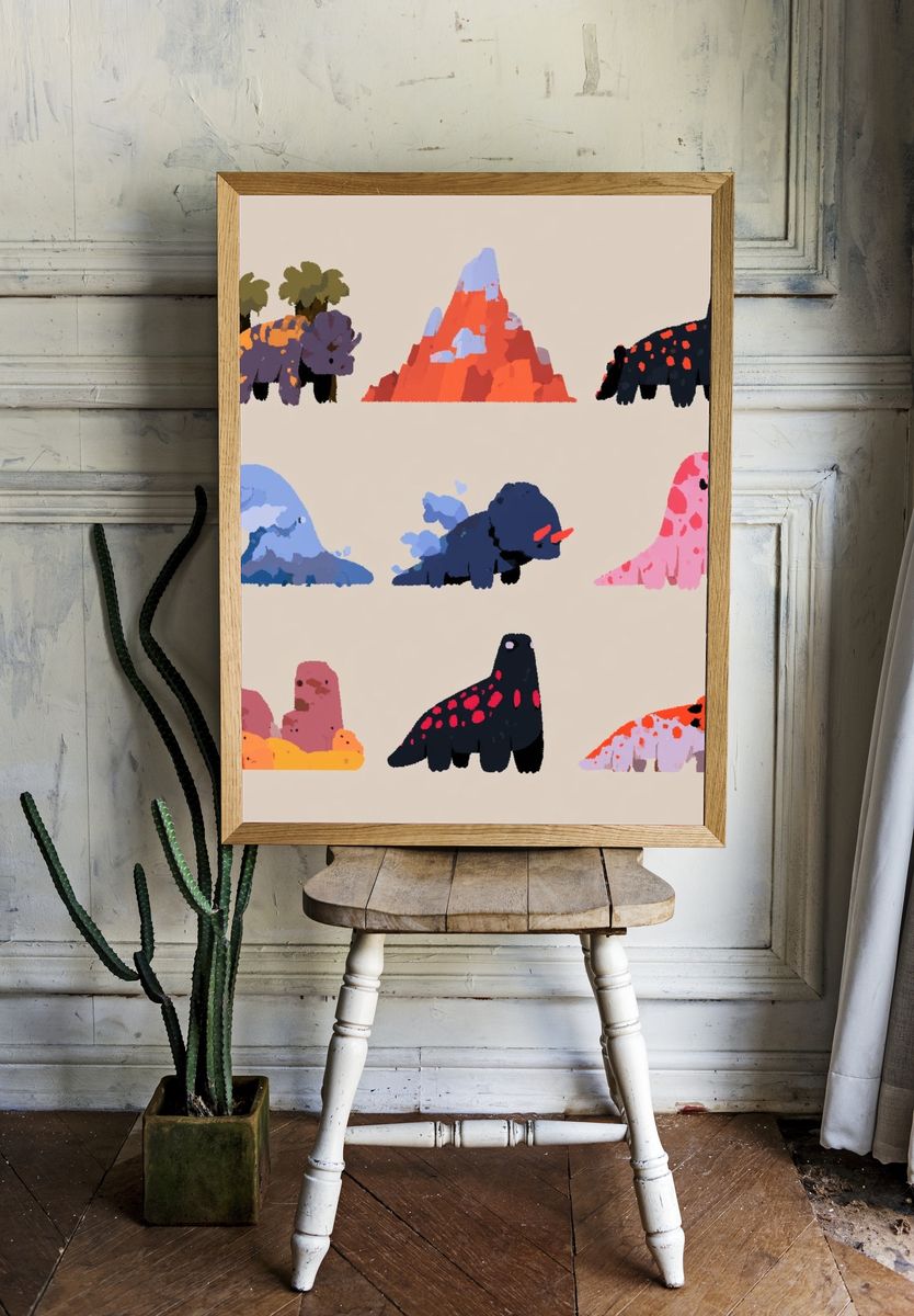 Cute Dinosaur Nursery Poster. — room view 1