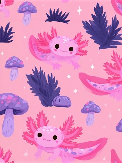 Axolotl Mushroom Pattern Poster.