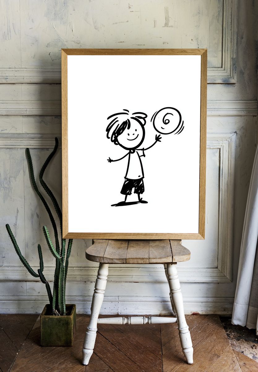 Child with Ball Line Art Poster. room preview