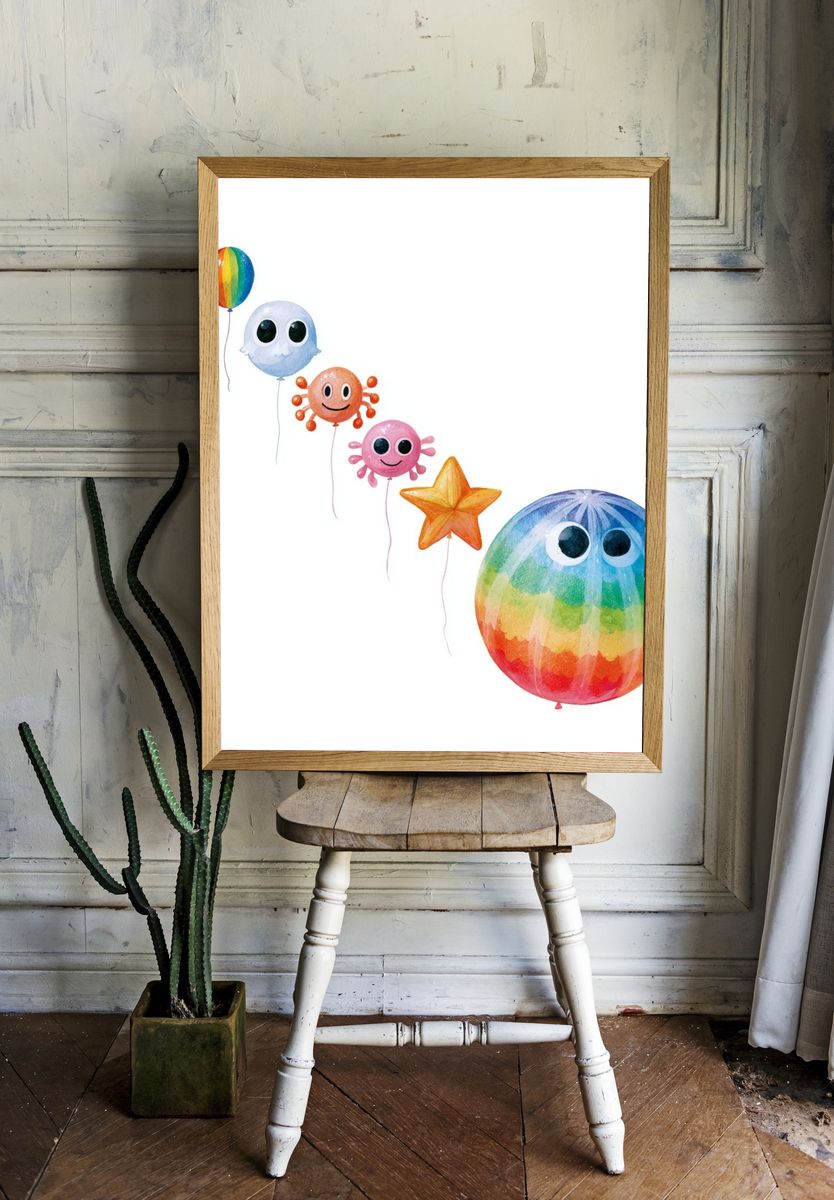 Rainbow Balloon Friends Illustration Poster. room preview