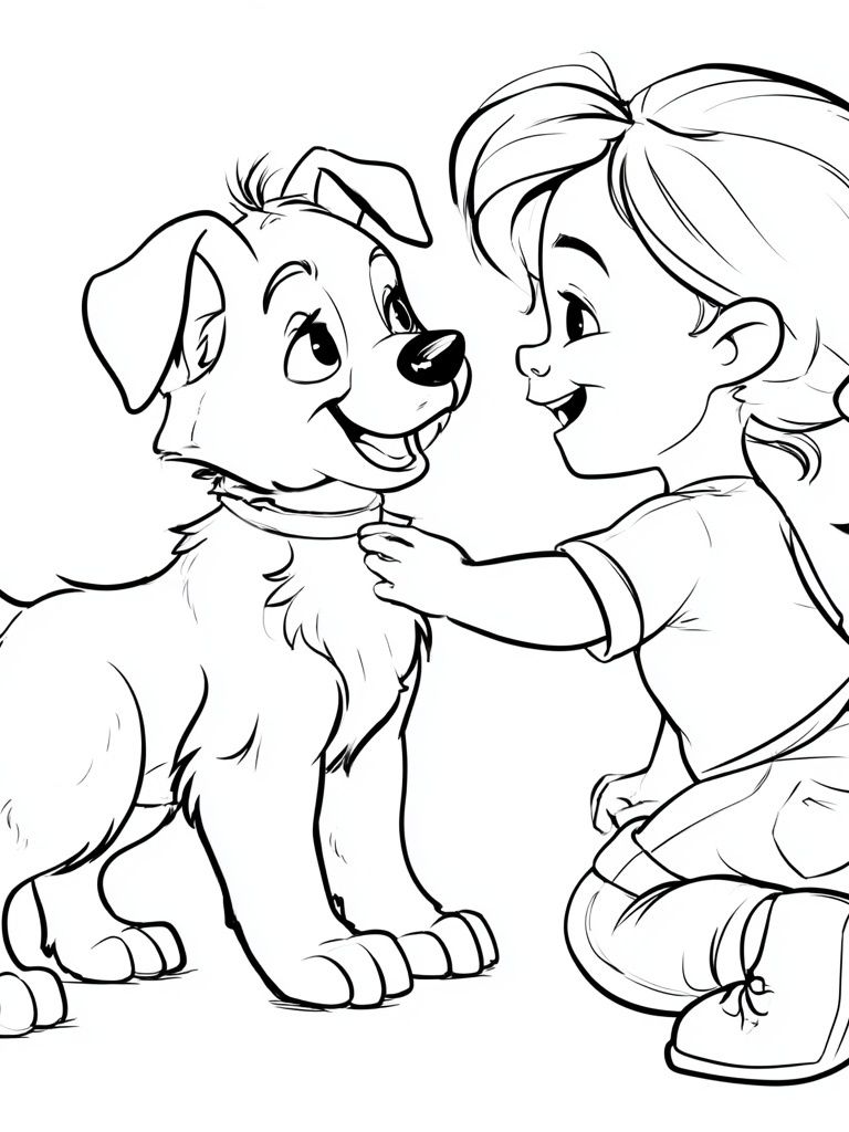 Girl and Puppy Line Art Poster. poster — kids art