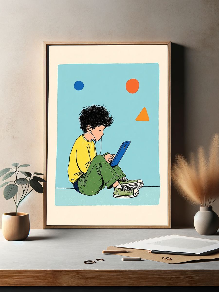 Child with Tablet — Illustration Print. — room view 2