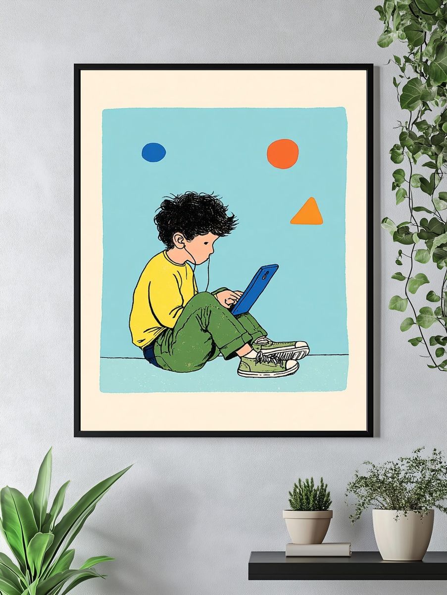 Child with Tablet — Illustration Print. — room view 4