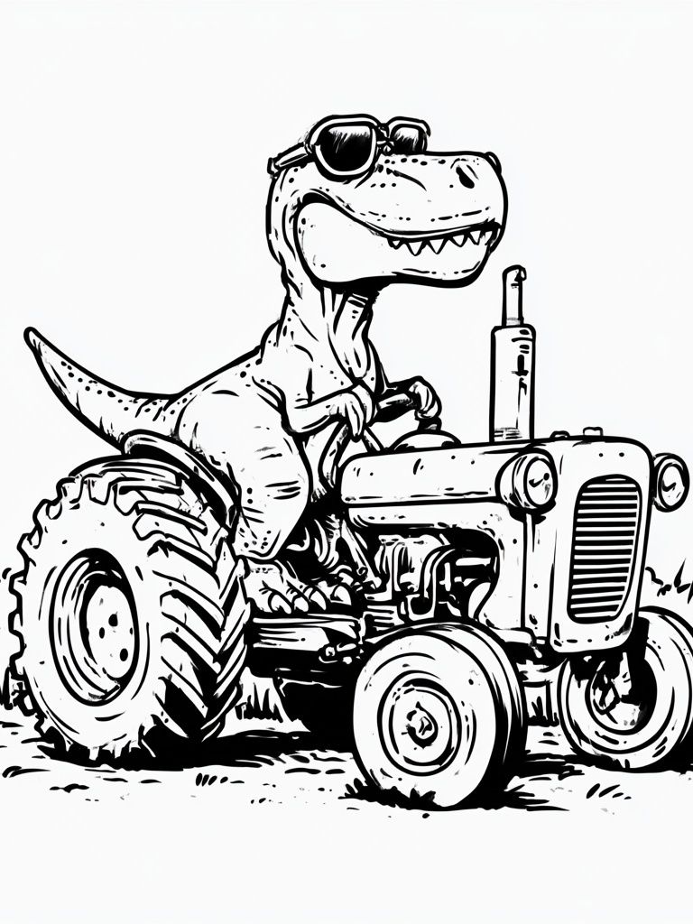 Cool Dino Tractor Illustration Poster. poster — kids art