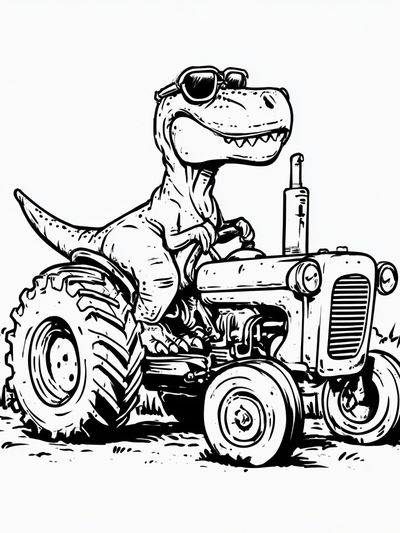 Cool Dino Tractor Illustration Poster.