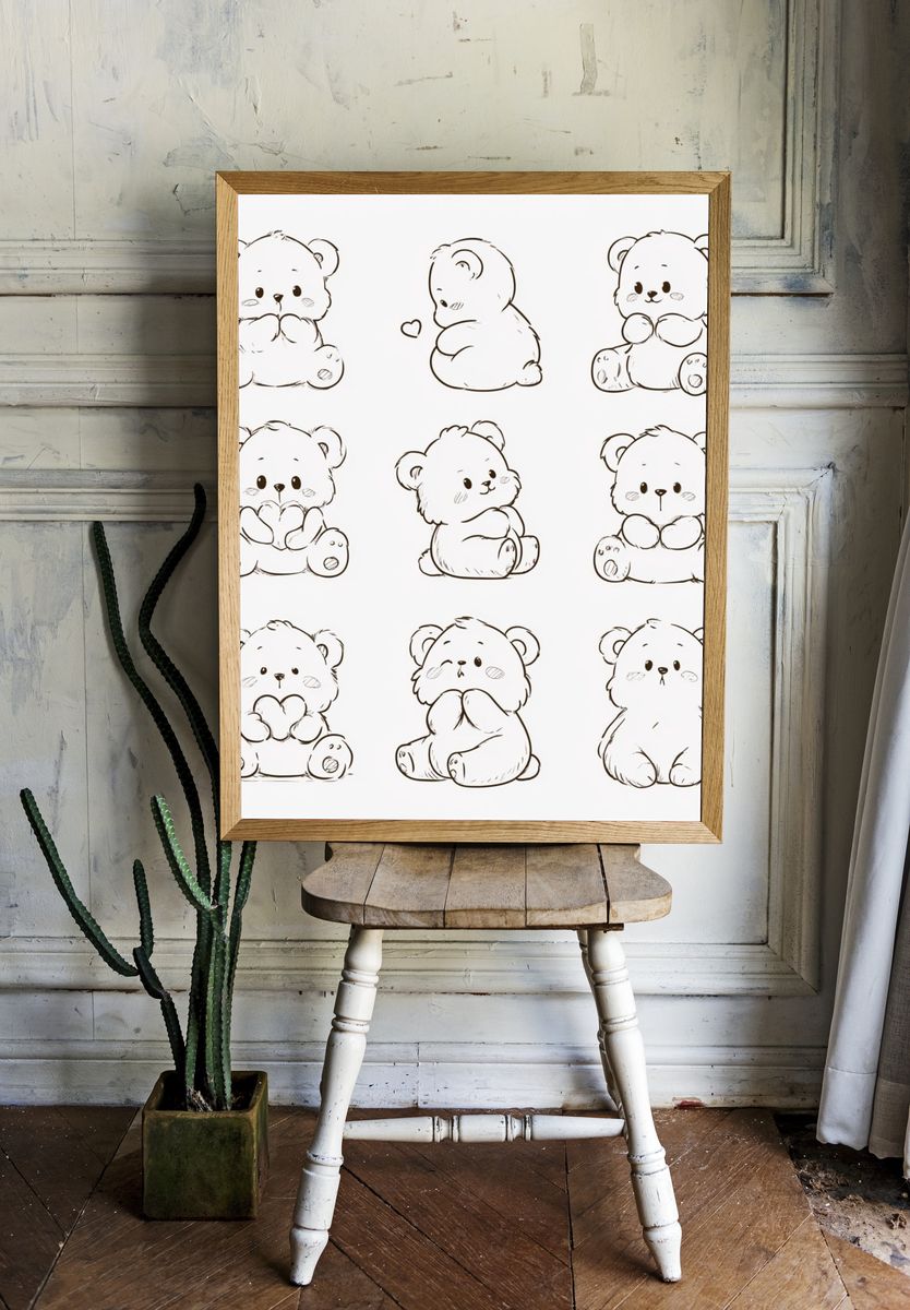 Cute Teddy Bear Sketch Poster. — room view 1