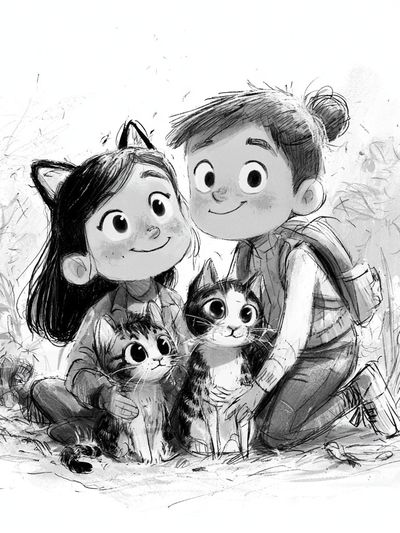 Cat-Loving Kids Illustration Poster.