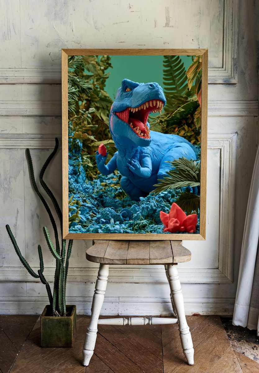 Blue Dinosaur Jungle Poster. room preview
