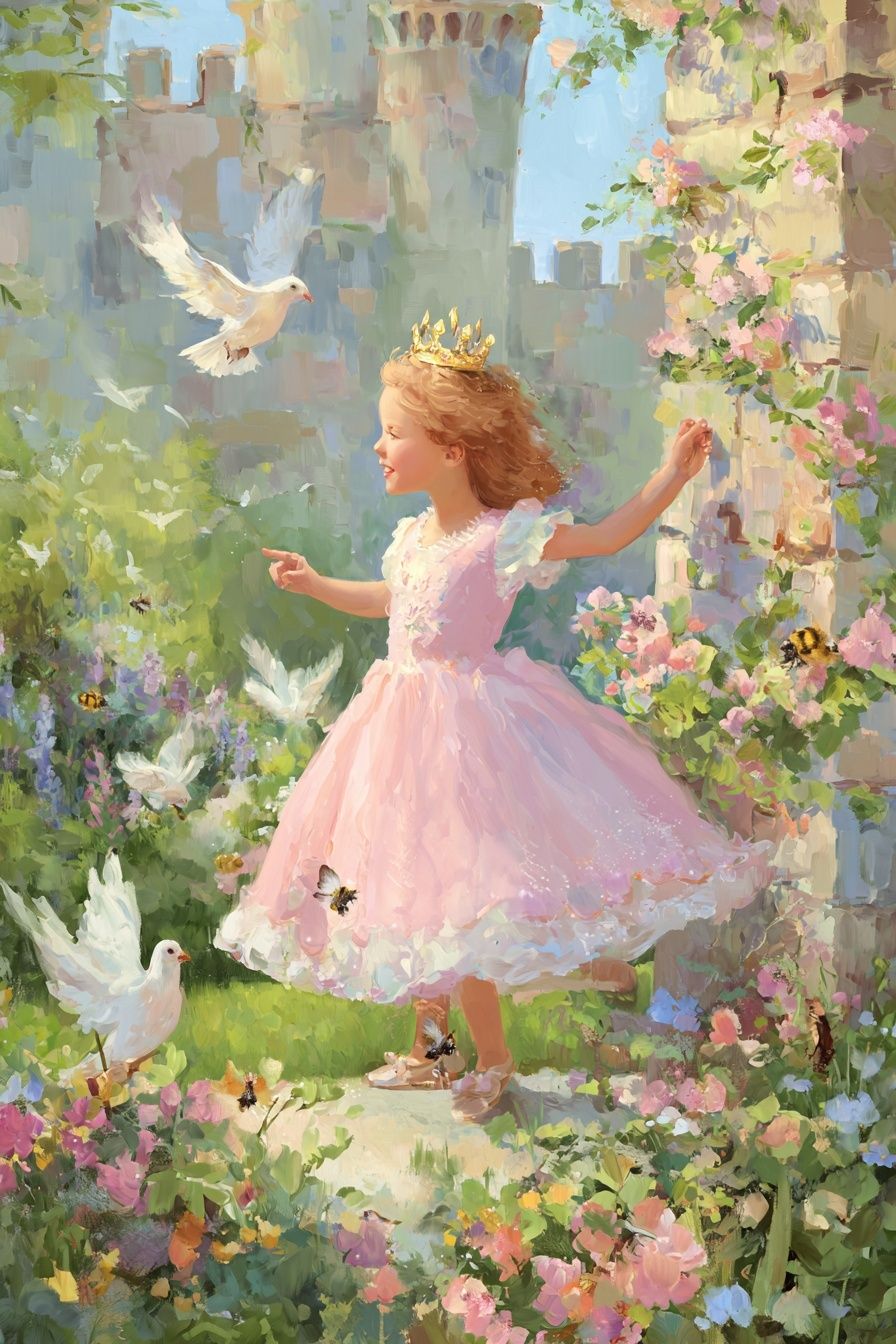 Little Princess in Garden — Fine Art Print. poster — fine-art art