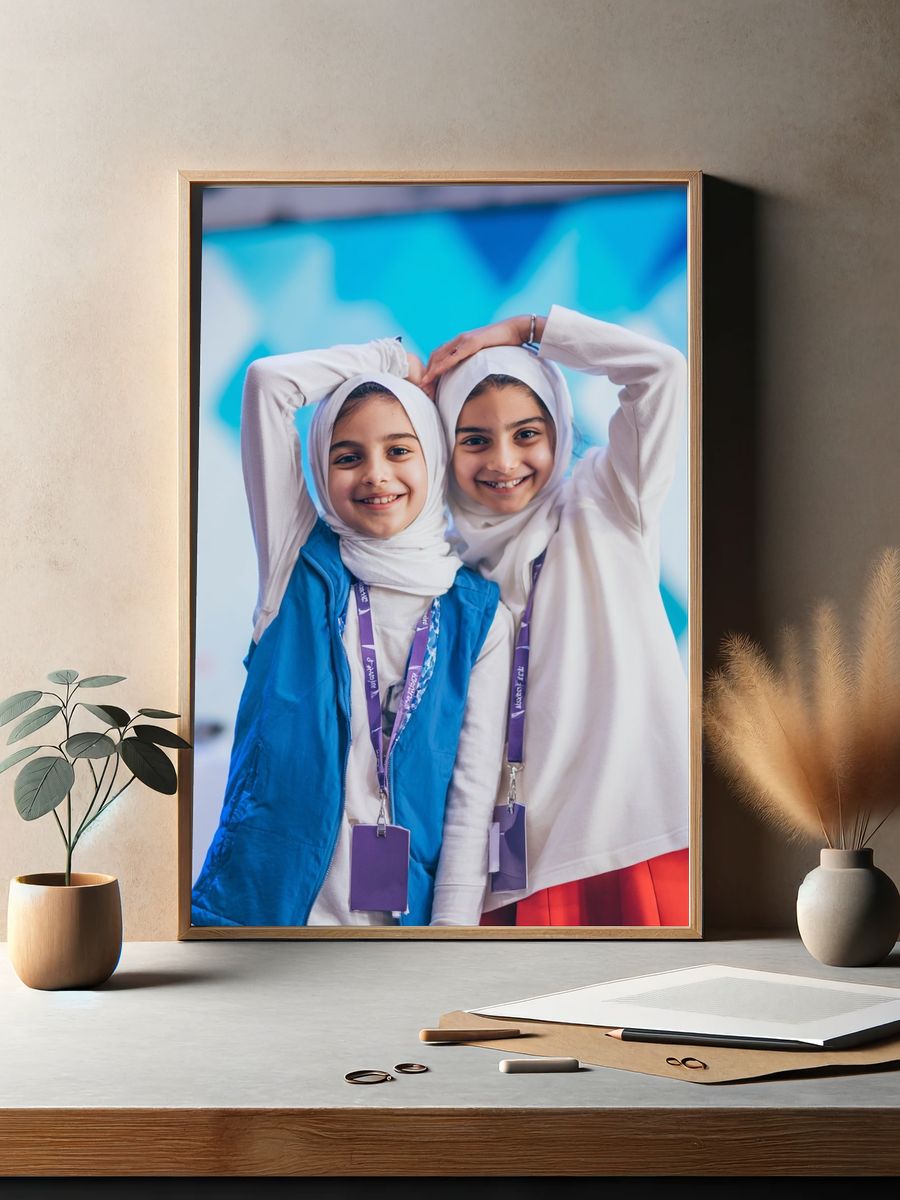 Smiling Girls at Event — Photography Print. — room view 2