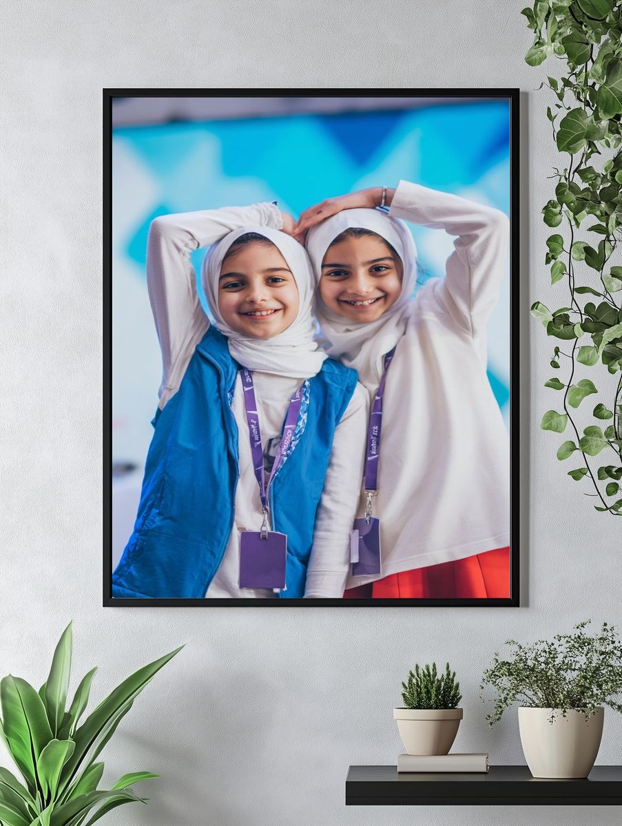 Smiling Girls at Event — Photography Print. — room view 4