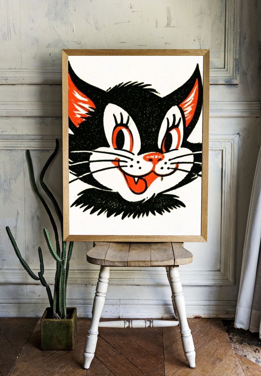 Smiling Cat Face Illustration Poster. — room view 1