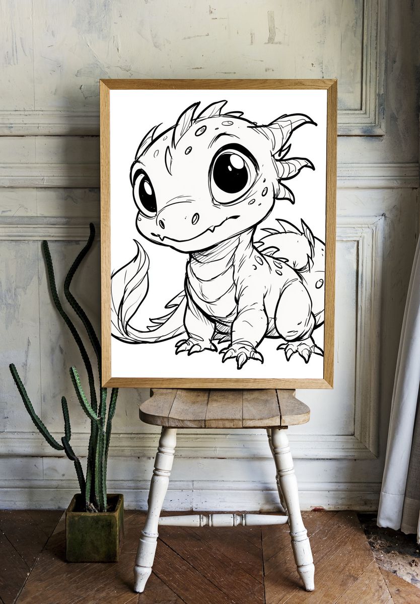 Cute Baby Dragon Illustration Poster. — room view 1