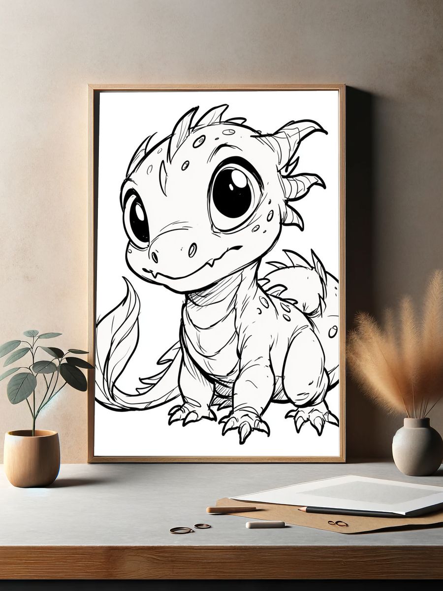 Cute Baby Dragon Illustration Poster. — room view 2