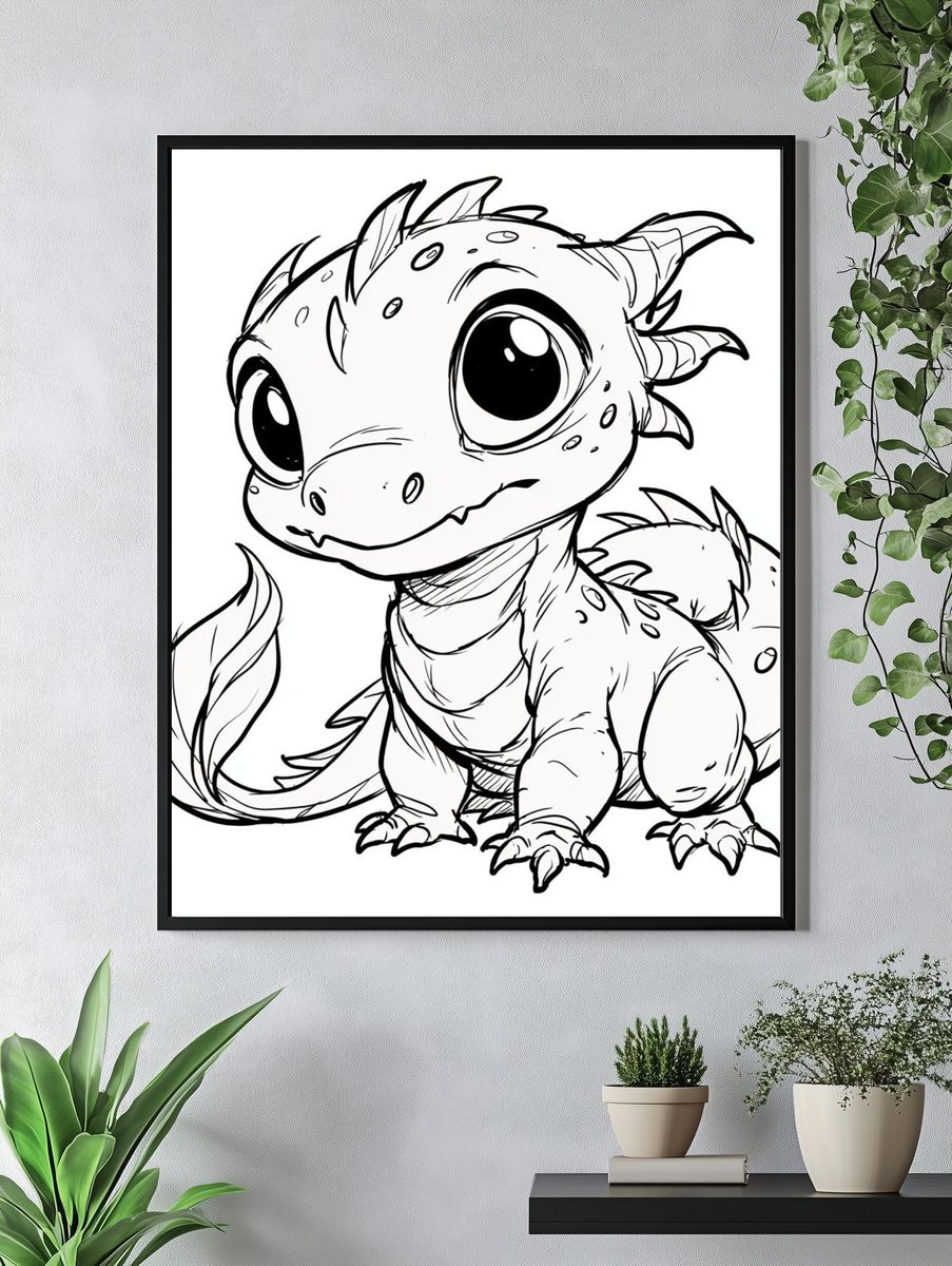 Cute Baby Dragon Illustration Poster. — room view 4