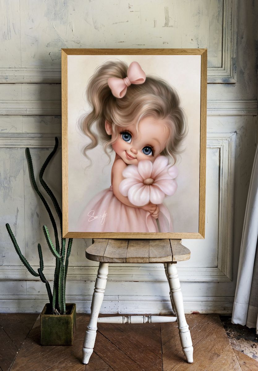 Sweet Doll Girl Illustration Poster. room preview