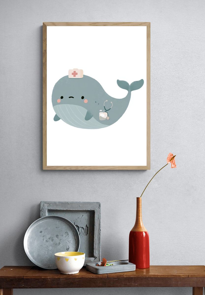 Nurse Whale Nursery Print. — room view 3