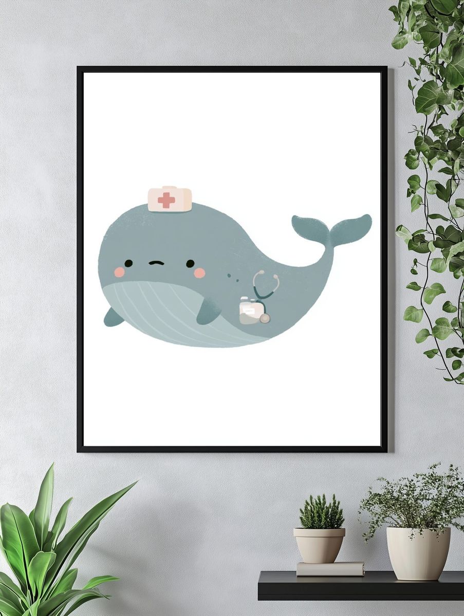 Nurse Whale Nursery Print. — room view 4