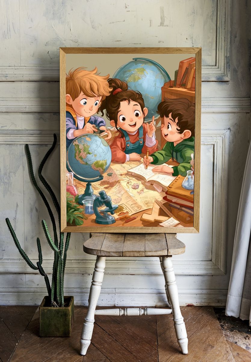 Curious Kids Classroom Illustration Poster. room preview
