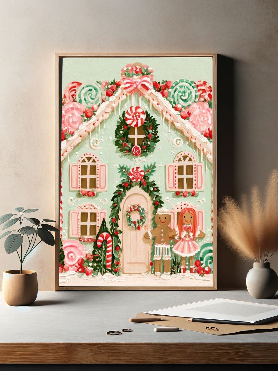 Gingerbread Candy House Illustration Poster. — room view 2