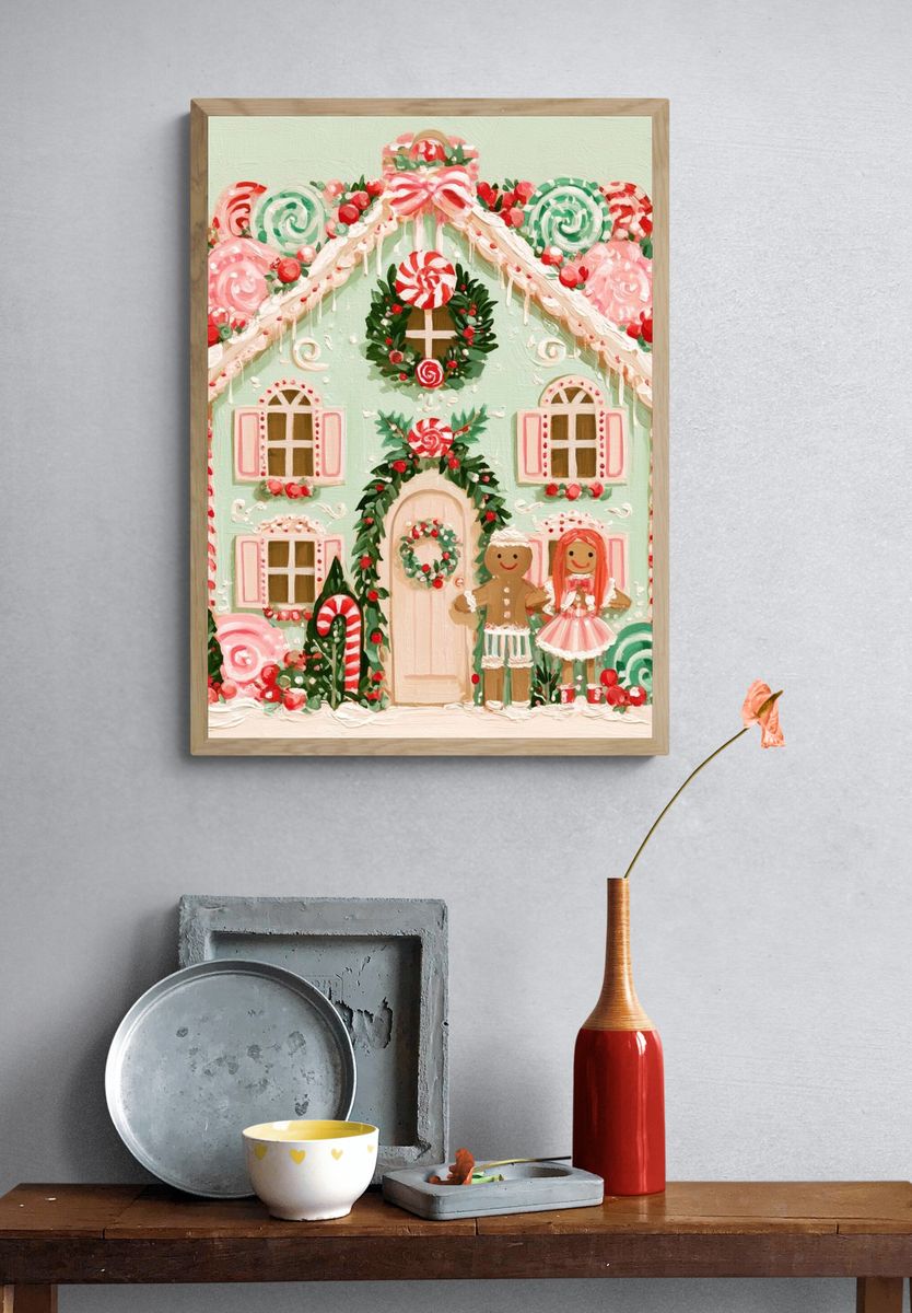 Gingerbread Candy House Illustration Poster. — room view 3