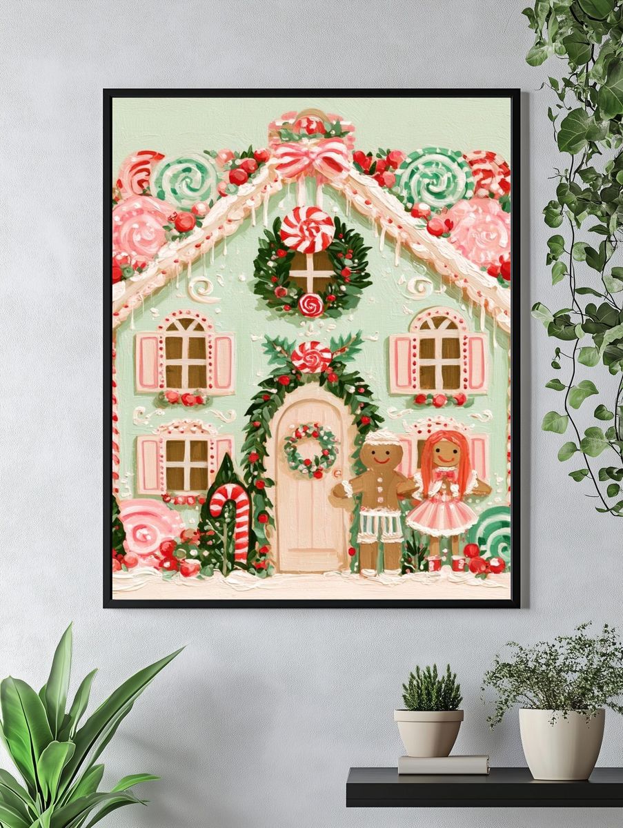 Gingerbread Candy House Illustration Poster. — room view 4