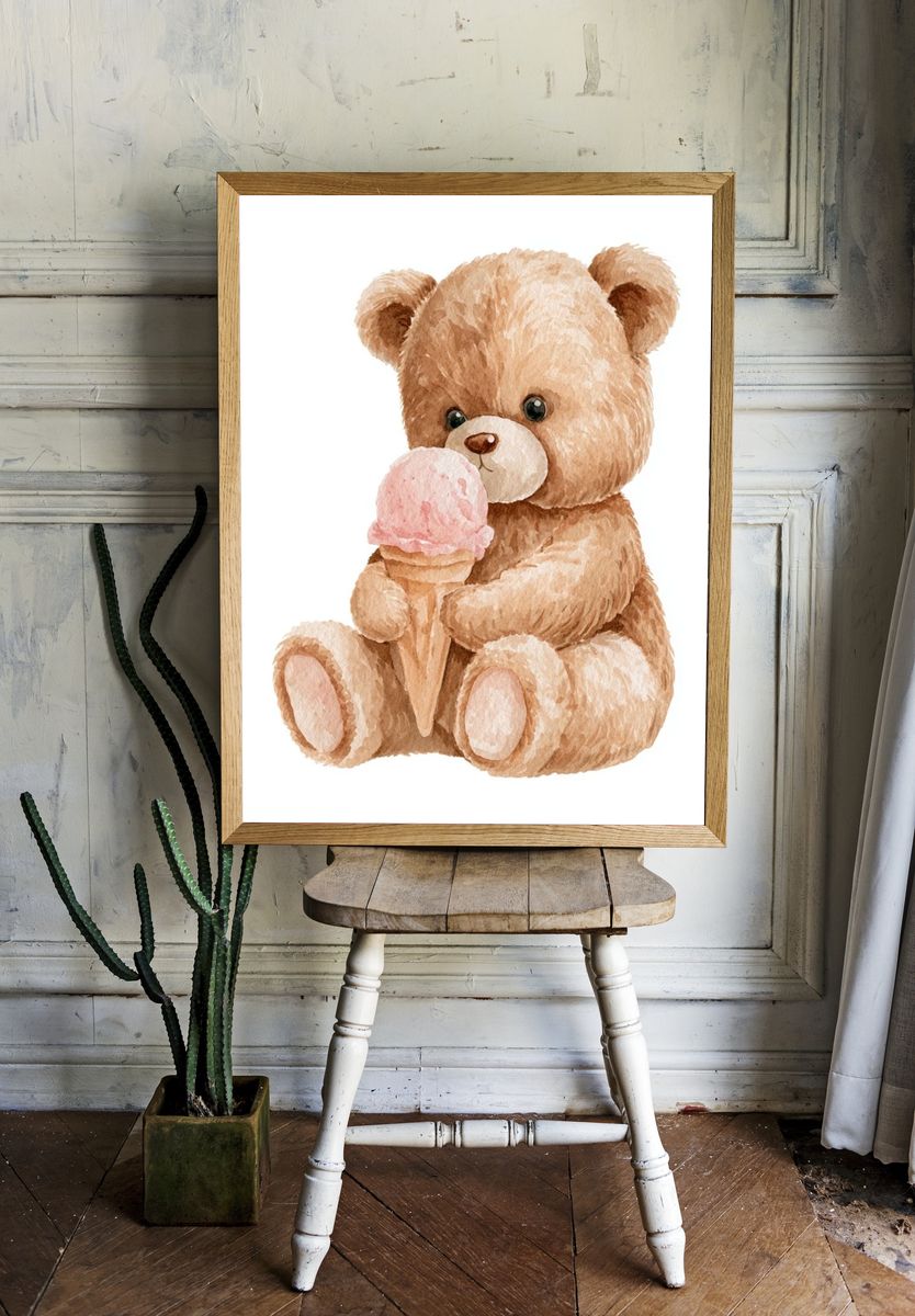 Teddy Bear with Ice Cream Print. room preview