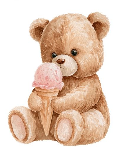 Teddy Bear with Ice Cream Print. poster