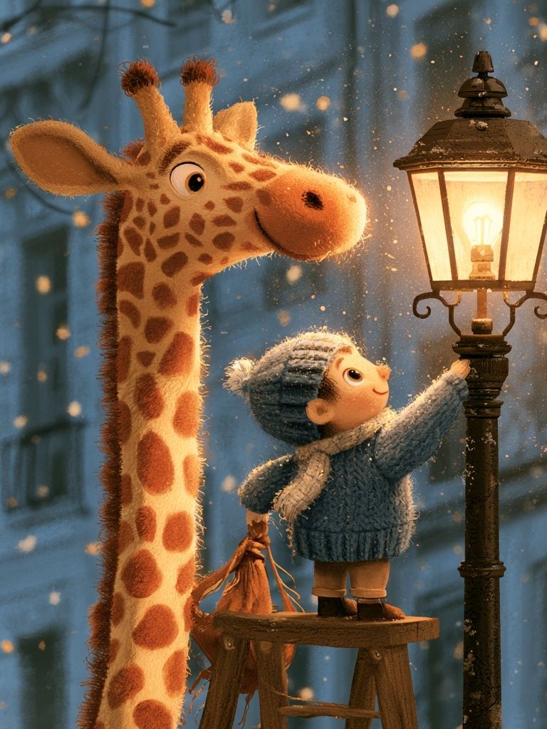 Giraffe and Child Lantern Poster. poster detail