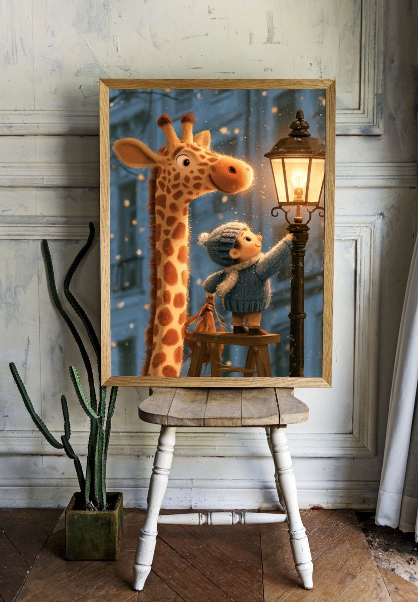 Giraffe and Child Lantern Poster. room preview