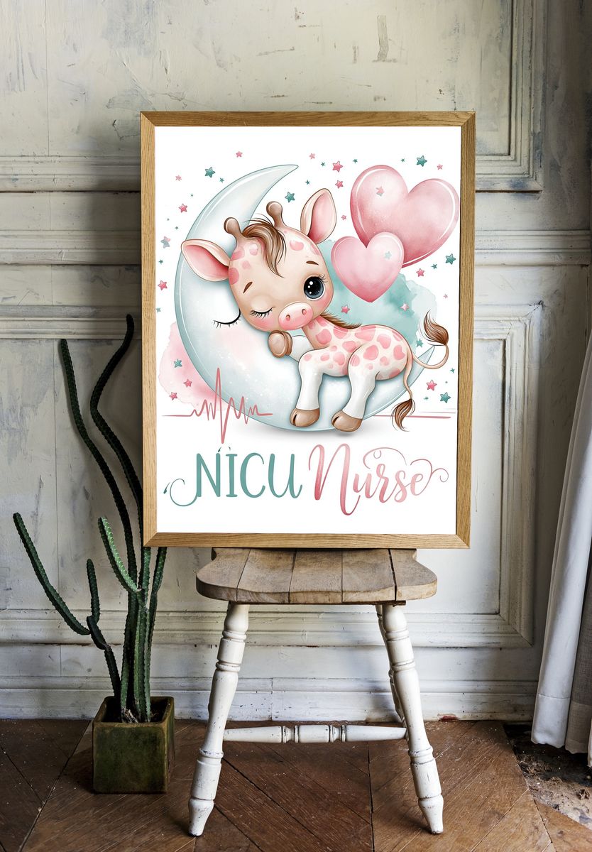 Baby Unicorn Nurse Typography Poster. — room view 1