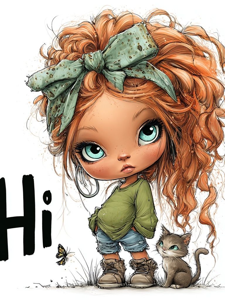 Cute Girl and Cat Typography Poster. poster — kids art