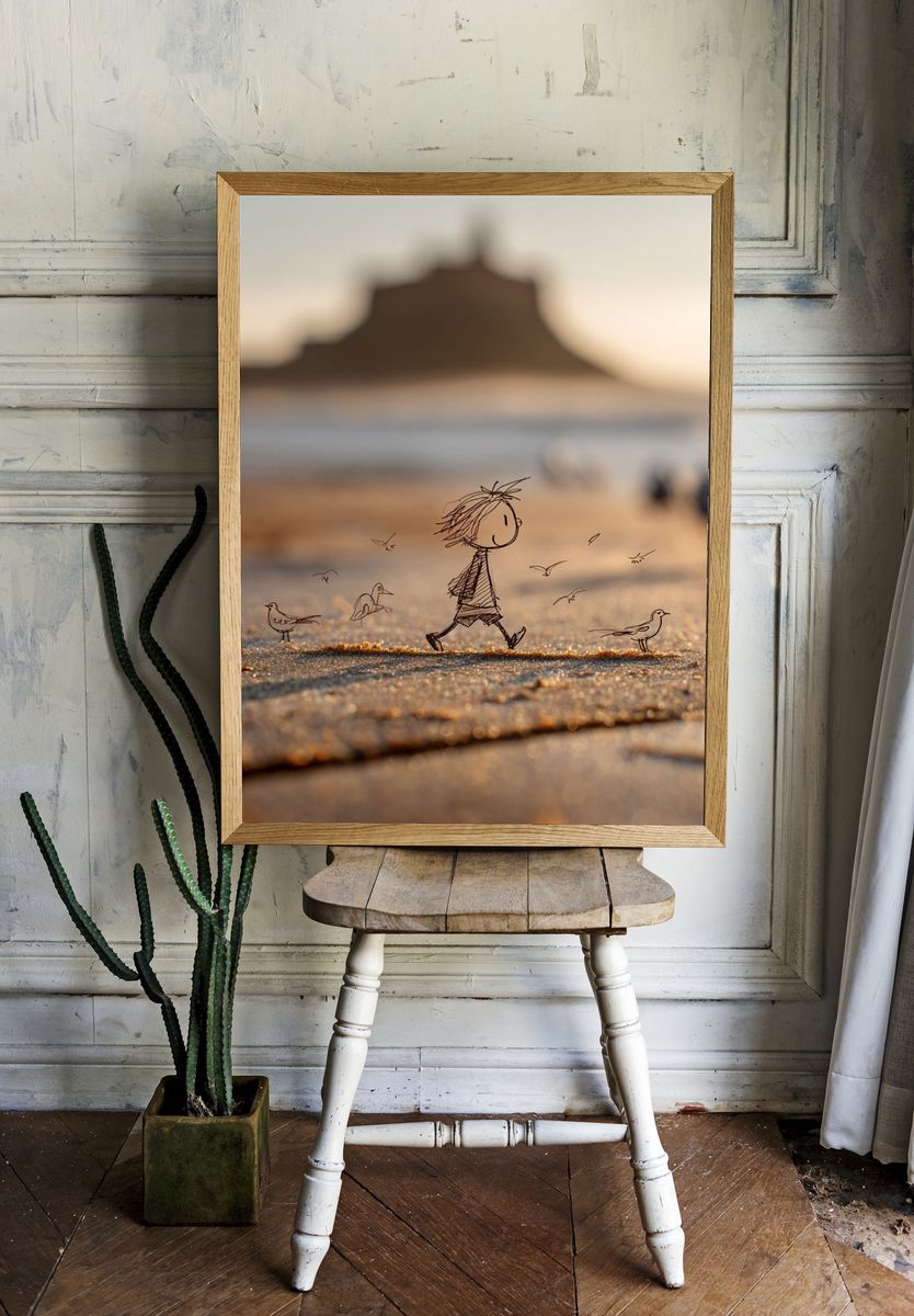 Child Walking on Beach — Illustration Print. — room view 1