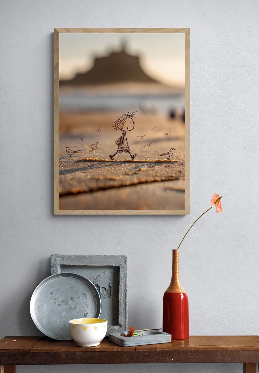 Child Walking on Beach — Illustration Print. — room view 3