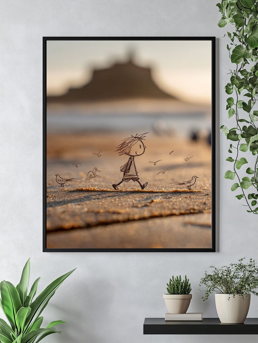 Child Walking on Beach — Illustration Print. — room view 4