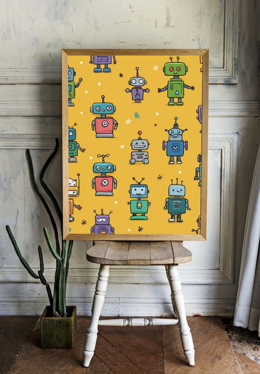 Colorful Robot Illustration Poster. — room view 1