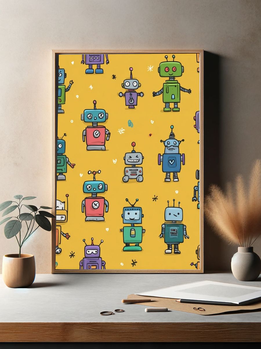 Colorful Robot Illustration Poster. — room view 2