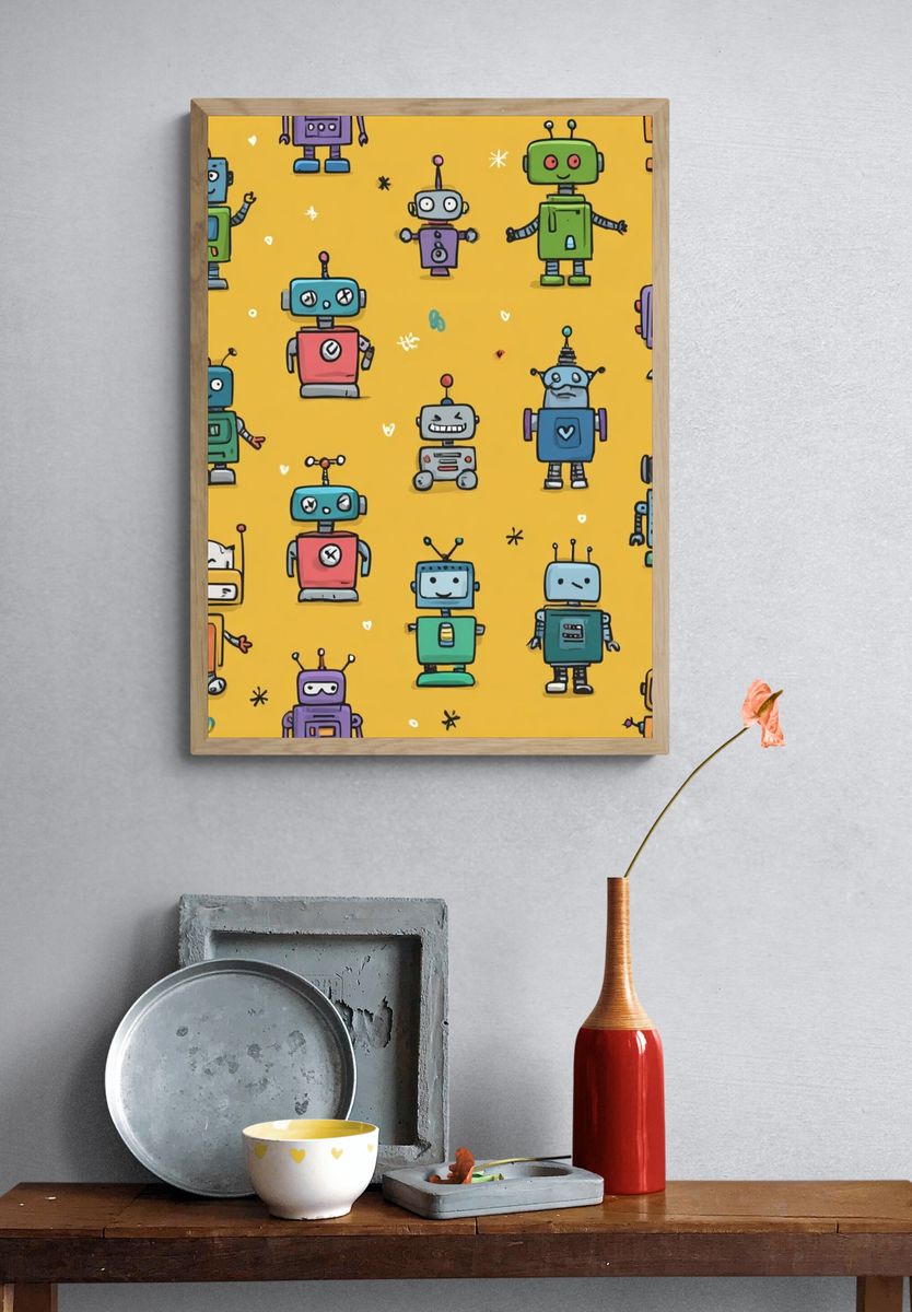 Colorful Robot Illustration Poster. — room view 3